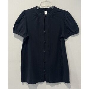 Peruvian Connection Blouse Women’s XL Pima Cotton Black Button Up Tunic Top